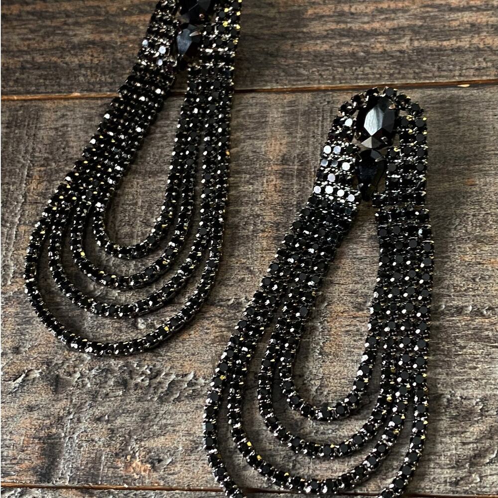 NEW Black Rhinestone Drop Earrings - Picture 5 of 15